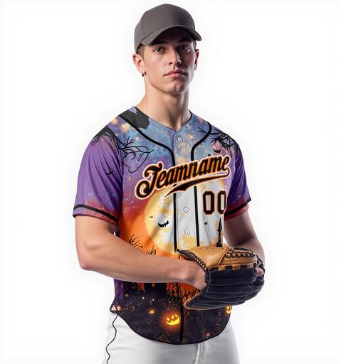 Custom Black&Orange/White 3D Pattern Halloween Pumpkins Bats Baseball Jersey
