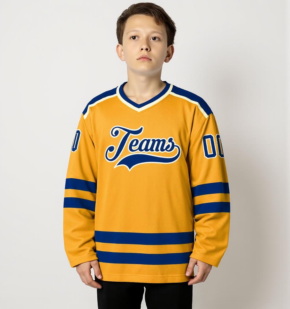Custom Yellow & Royal/White Hockey Jersey