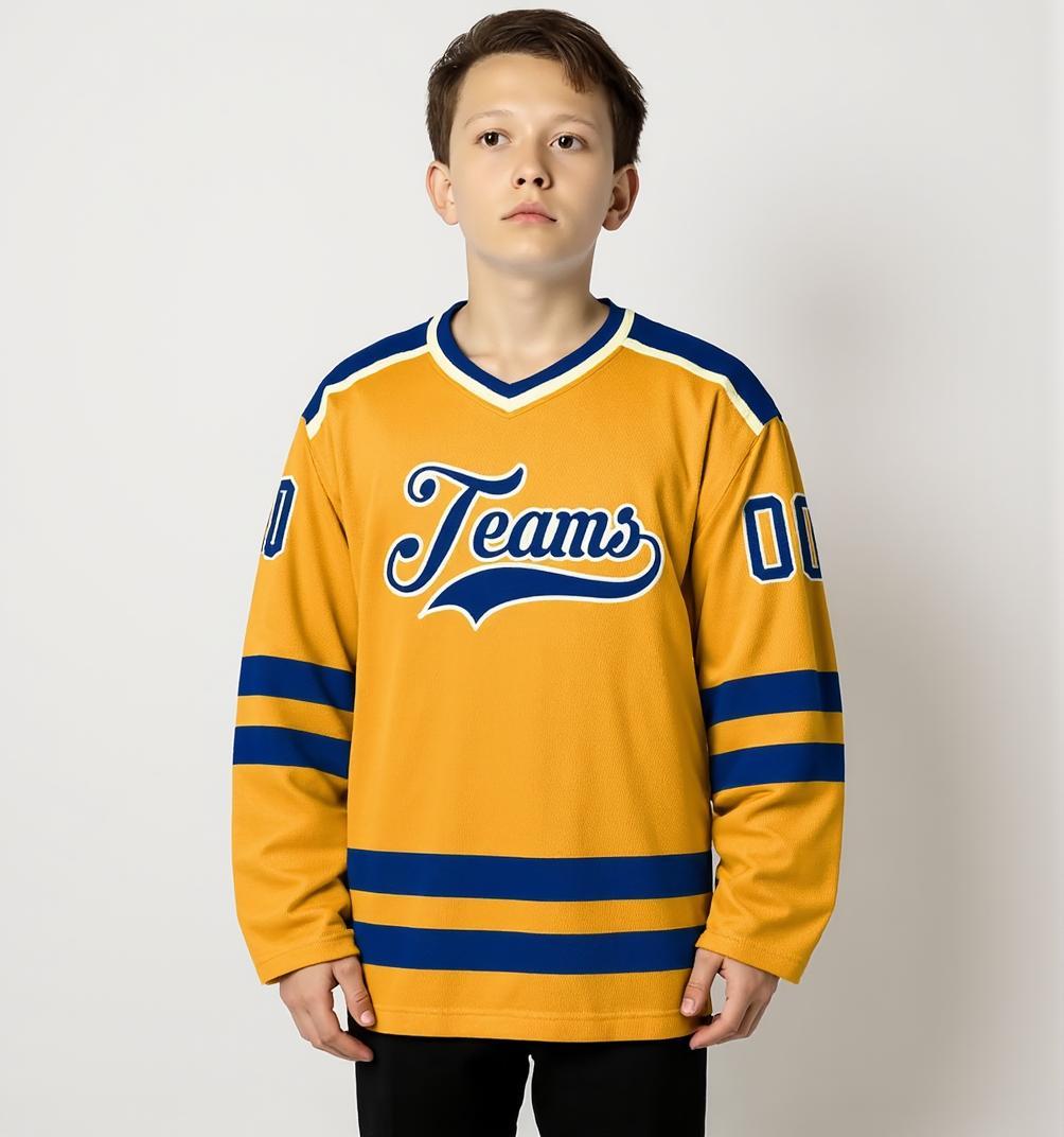 Custom Yellow & Royal/White Hockey Jersey