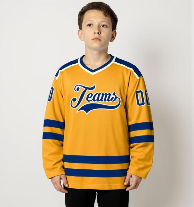 Custom Yellow & Royal/White Hockey Jersey