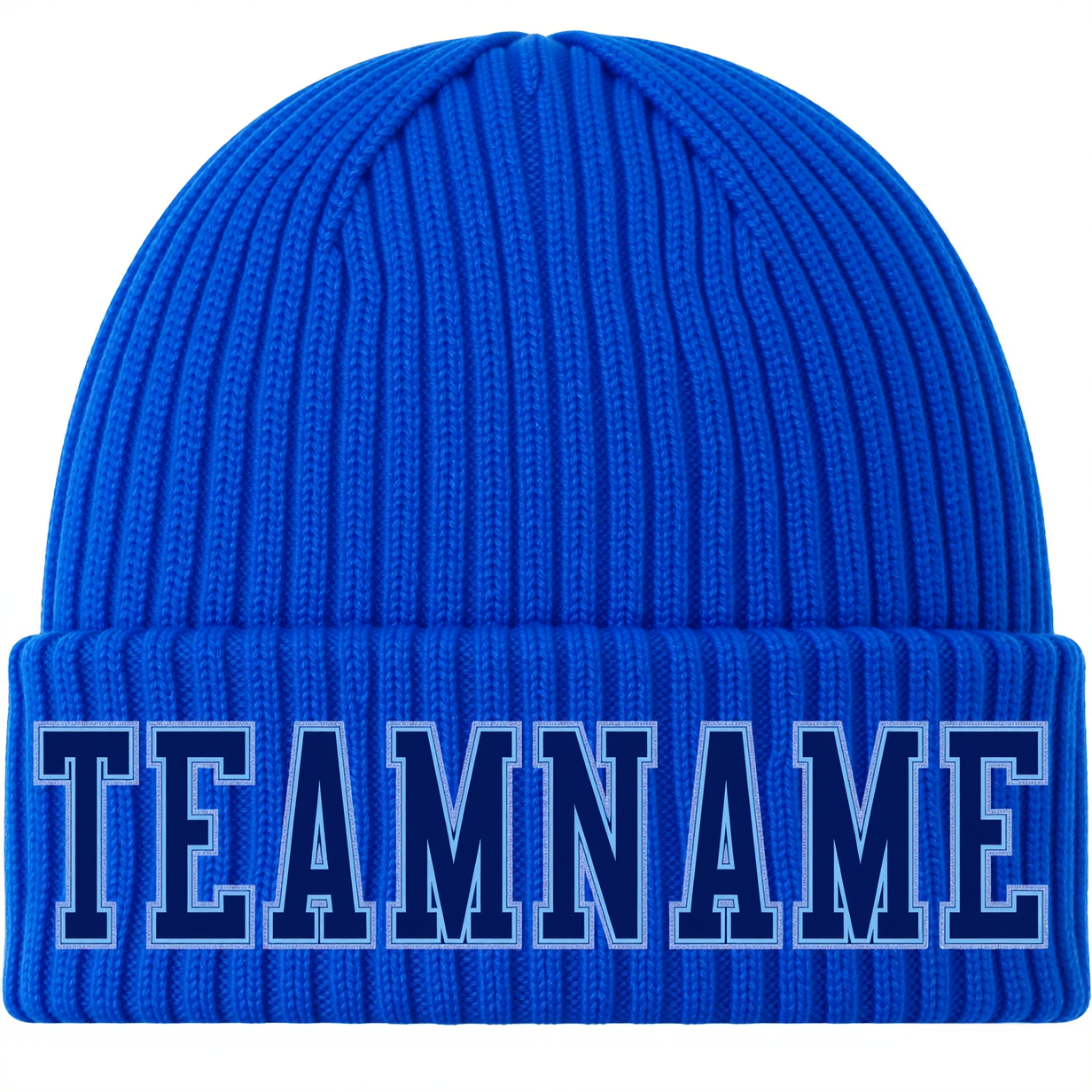 Custom Royal Blue & Navy Stitched Cuffed Knit Hat