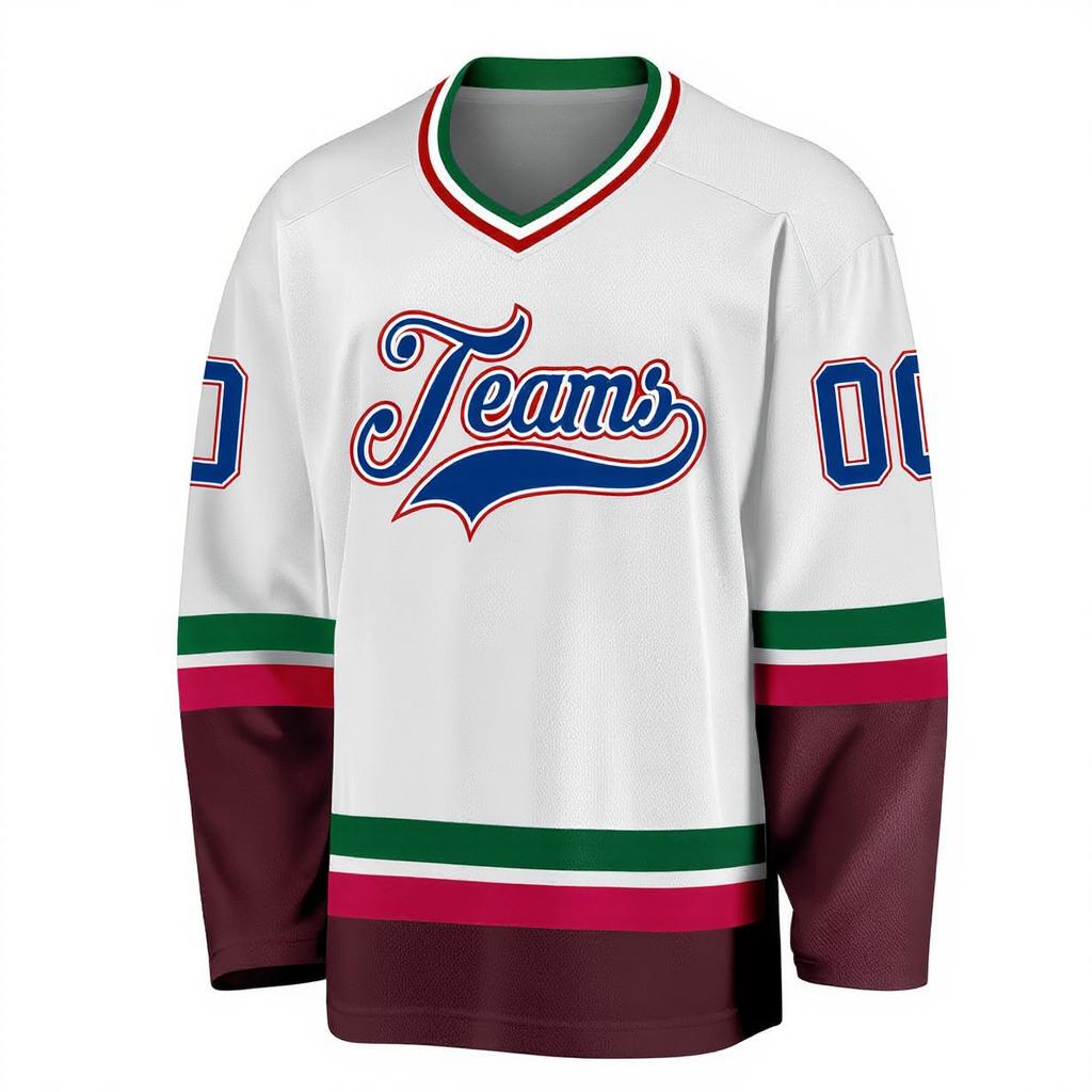 Custom White & Royal/Burgundy Hockey Jersey