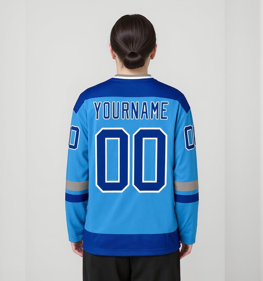 Custom Sky Blue & Royal/White Hockey Jersey