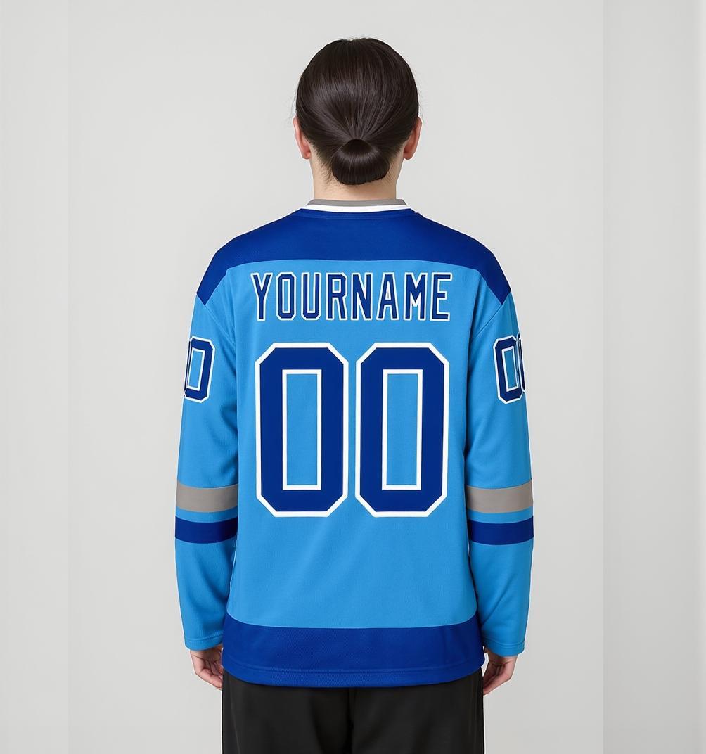 Custom Sky Blue & Royal/White Hockey Jersey