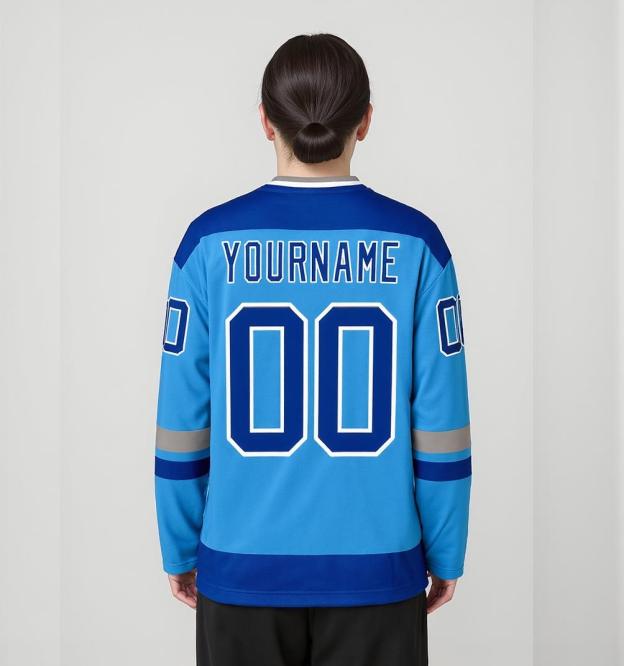 Custom Sky Blue & Royal/White Hockey Jersey