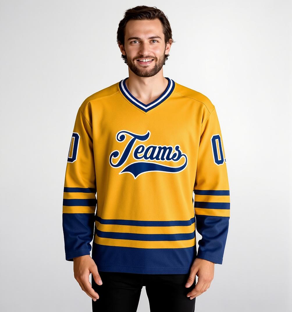 Custom Yellow & Navy/White Hockey Jersey
