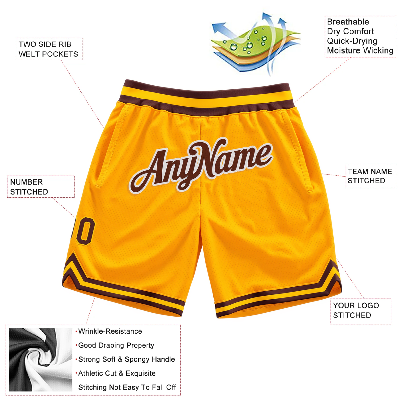 Custom Yellow & Brown/White Throwback Shorts