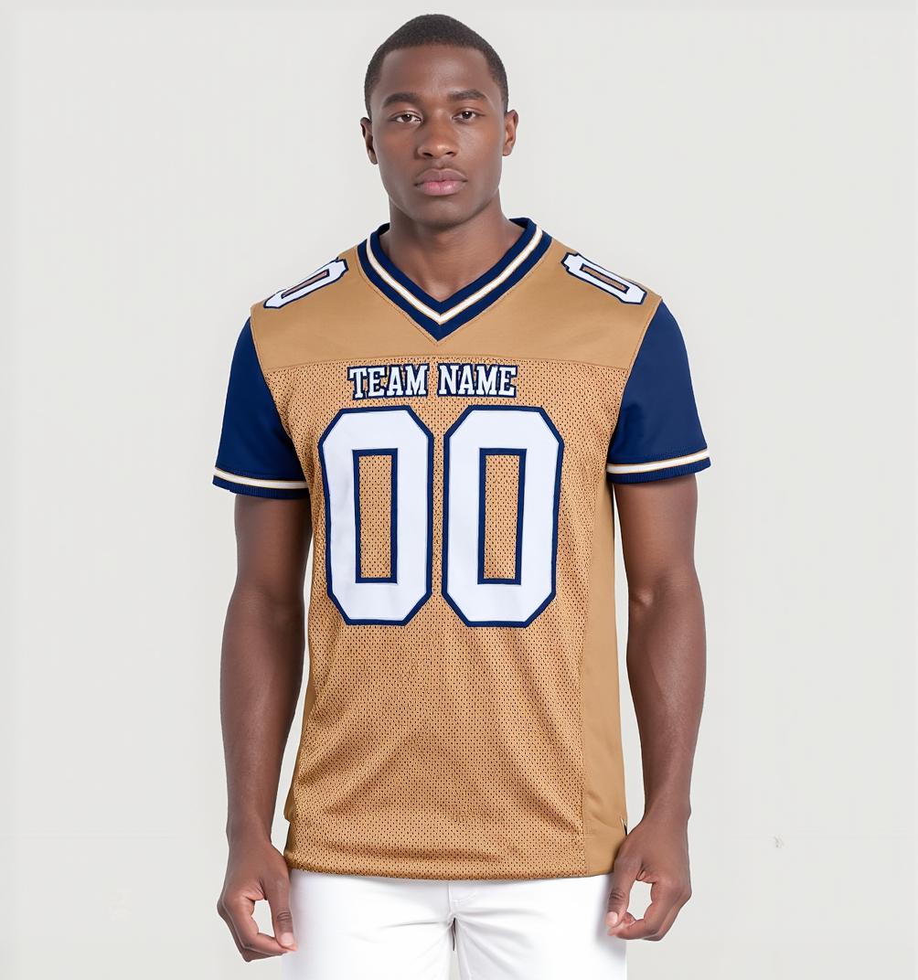 Custom Old Gold & Royal/White Throwback Football Jersey