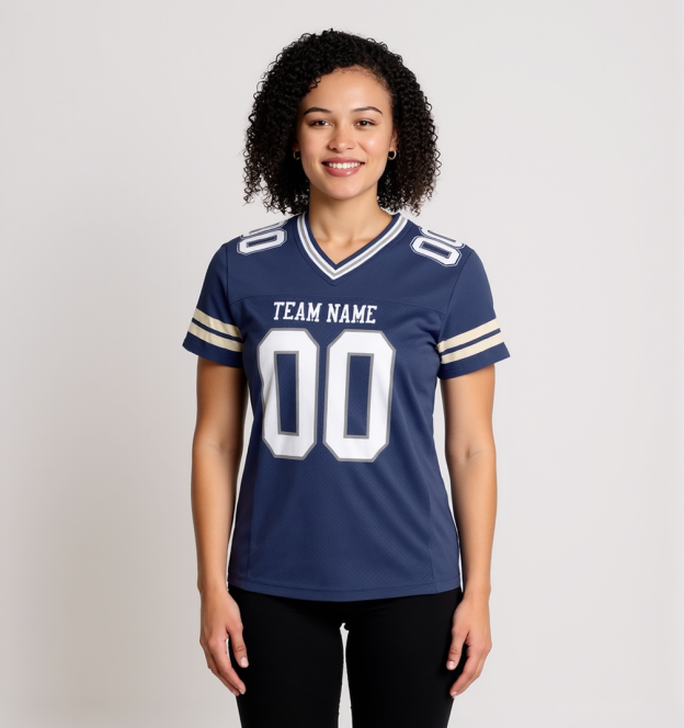 Custom Navy & White/Sliver Football Jersey