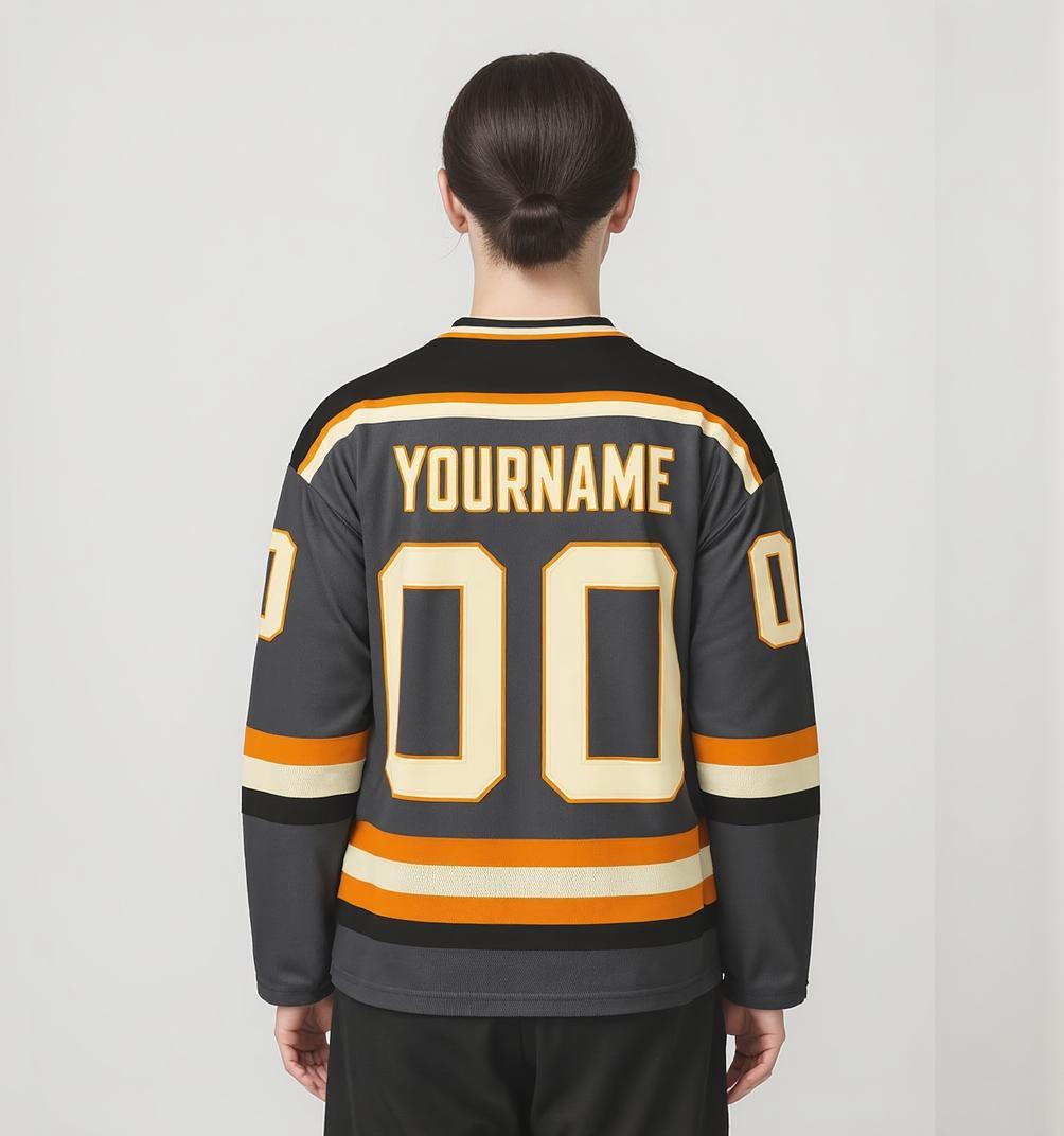 Custom Grey & Orange/White Hockey Jersey