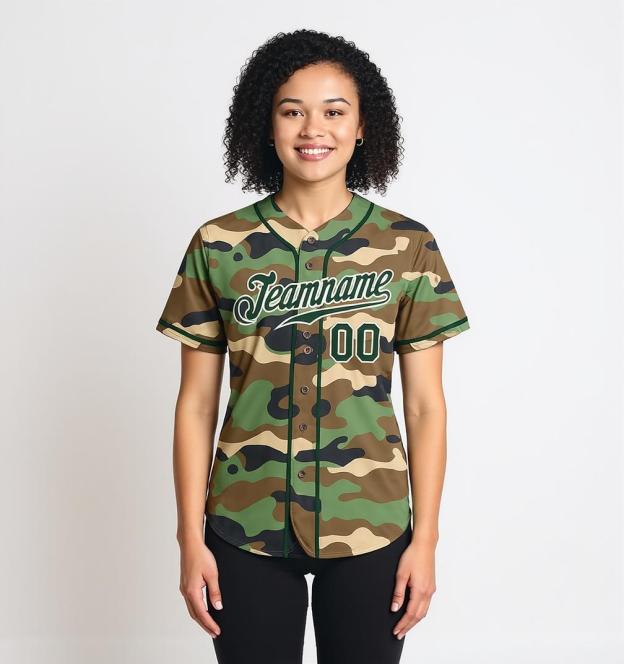 Custom Camo Green & White Salute To Service Baseball Jersey
