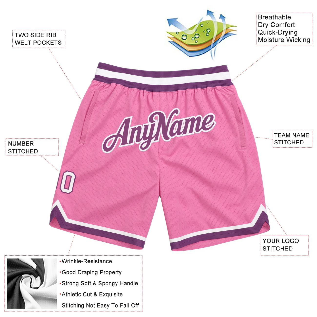 Custom Pink & Purple/White Throwback Shorts