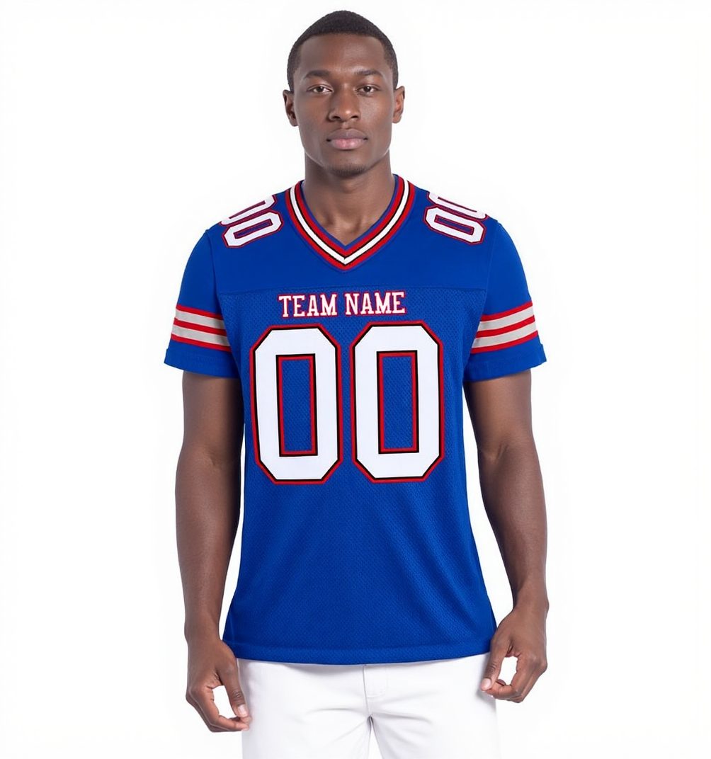Custom Royal Blue & White/Red Football Jersey