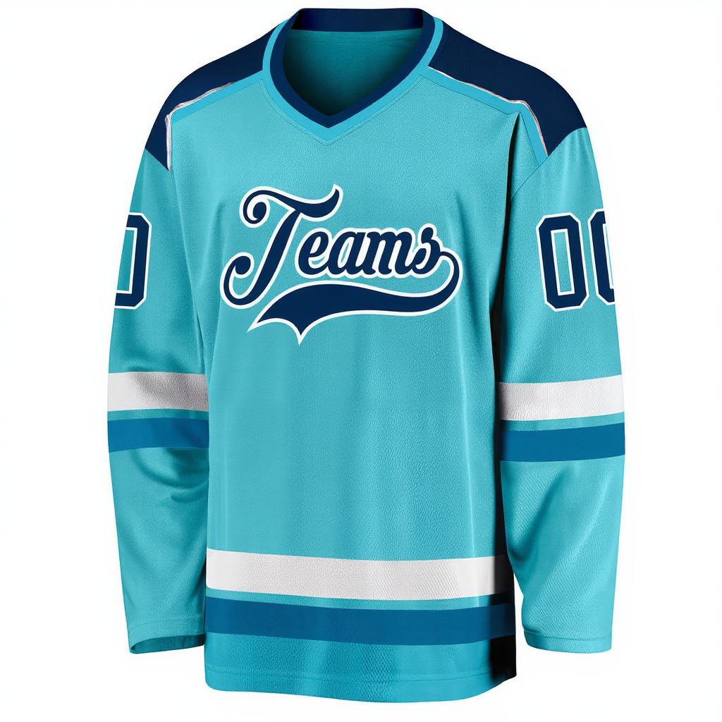 Custom Aqua & Navy/White Hockey Jersey