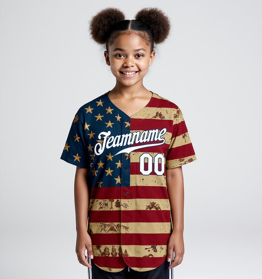 Custom White & Red/Navy 3D Flag Fashion Baseball Jersey