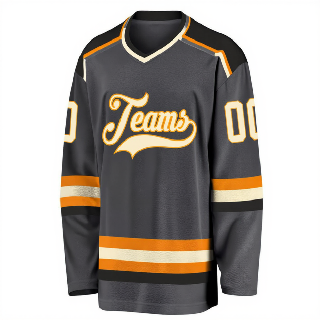 Custom Grey & Orange/White Hockey Jersey