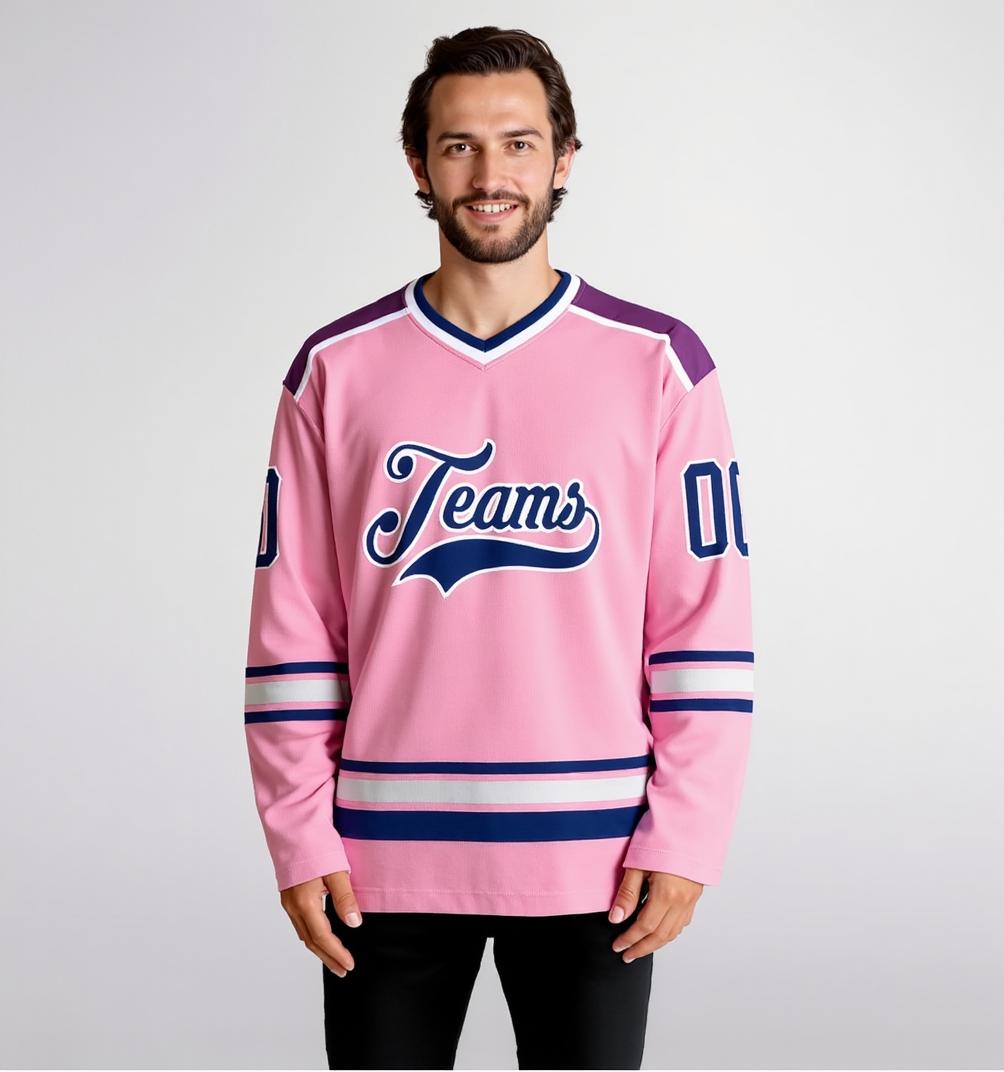 Custom Pink & Navy/White Hockey Jersey