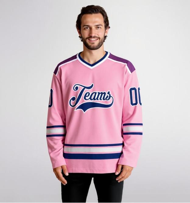 Custom Pink & Navy/White Hockey Jersey
