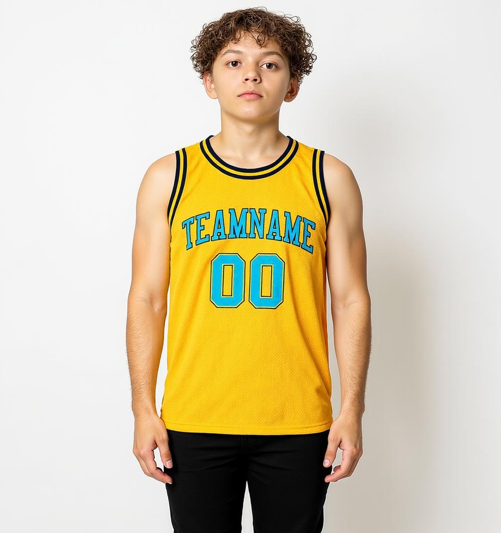 Custom Yellow & Aqua/Black Basketball Throwback Jersey
