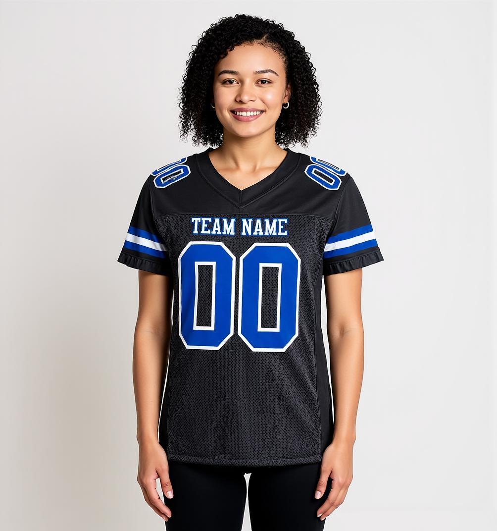 Custom Black & Royal/White Throwback Football Jersey