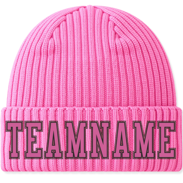 Custom Pink & Black Stitched Cuffed Knit Hat