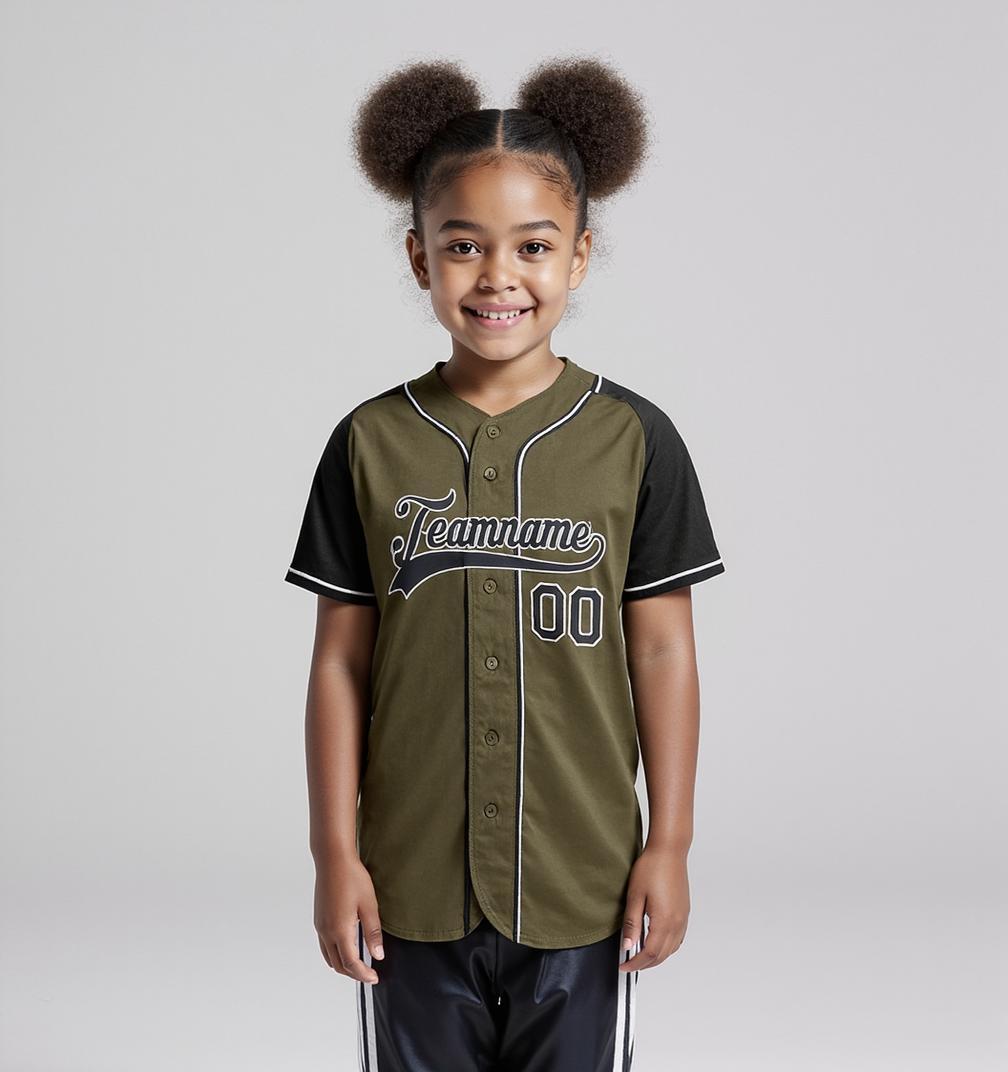 Custom Olive & Black-White Baseball Jersey