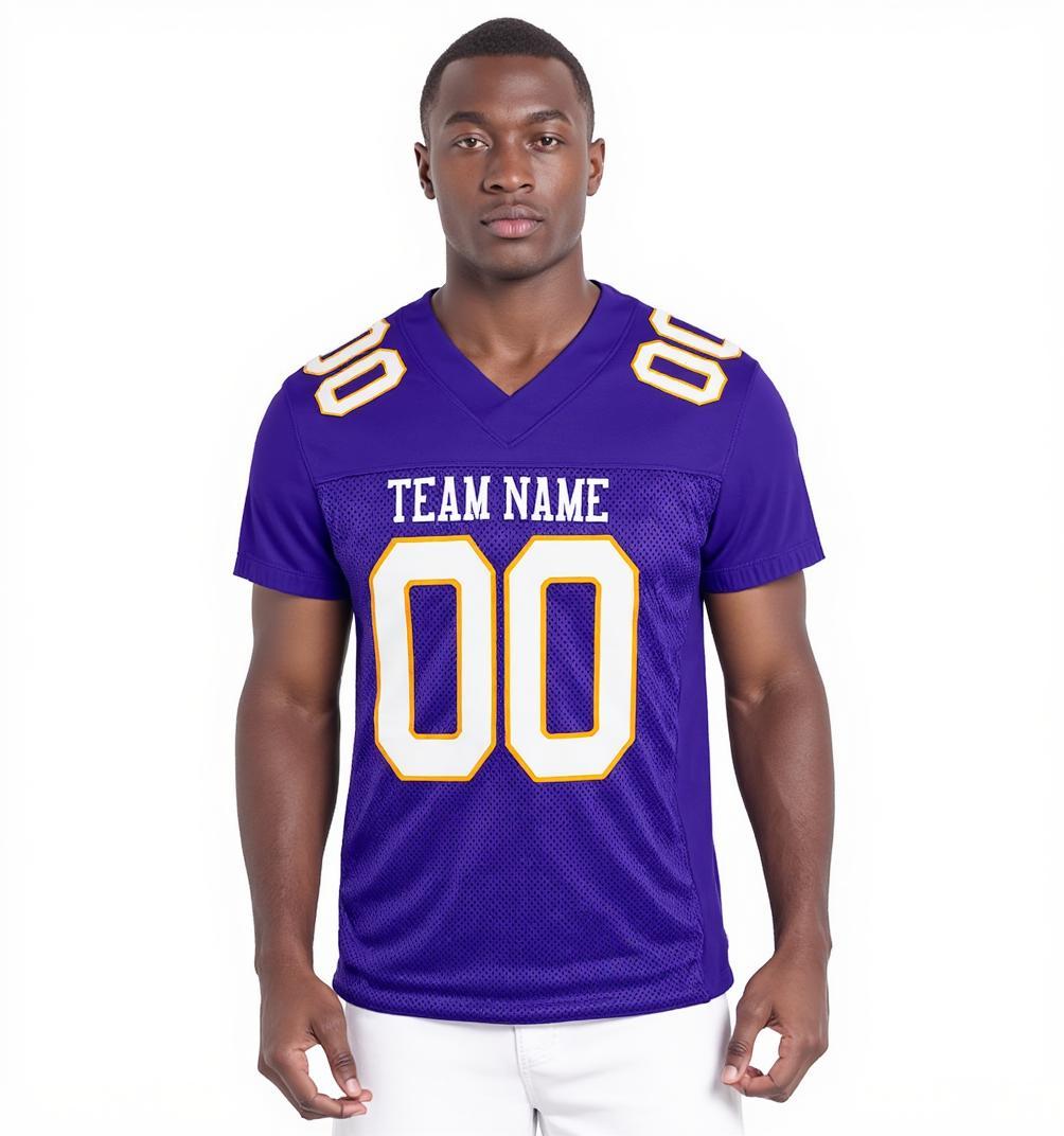 Custom Purple & White/Gold Football Jersey