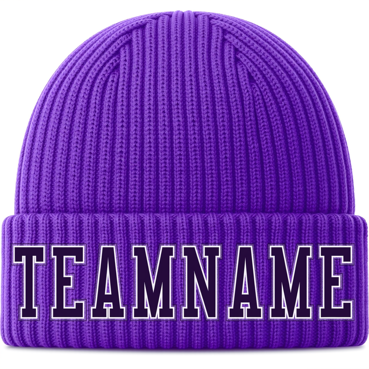 Custom Purple & Black/White Stitched Cuffed Knit Hat