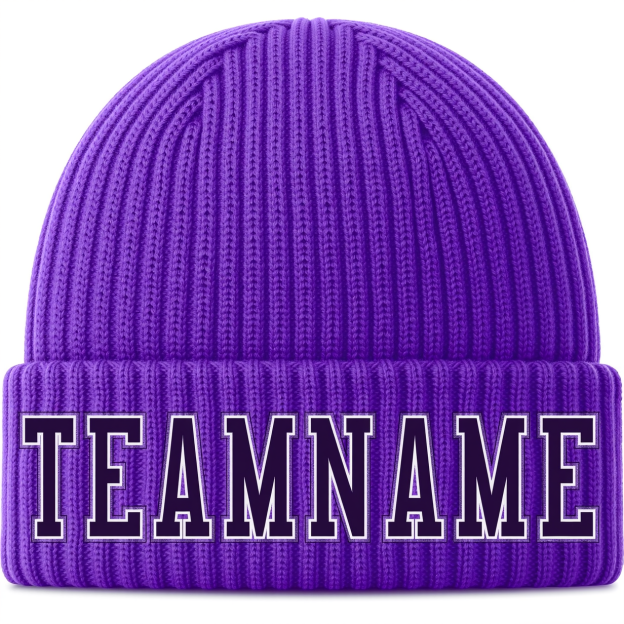 Custom Purple & Black/White Stitched Cuffed Knit Hat