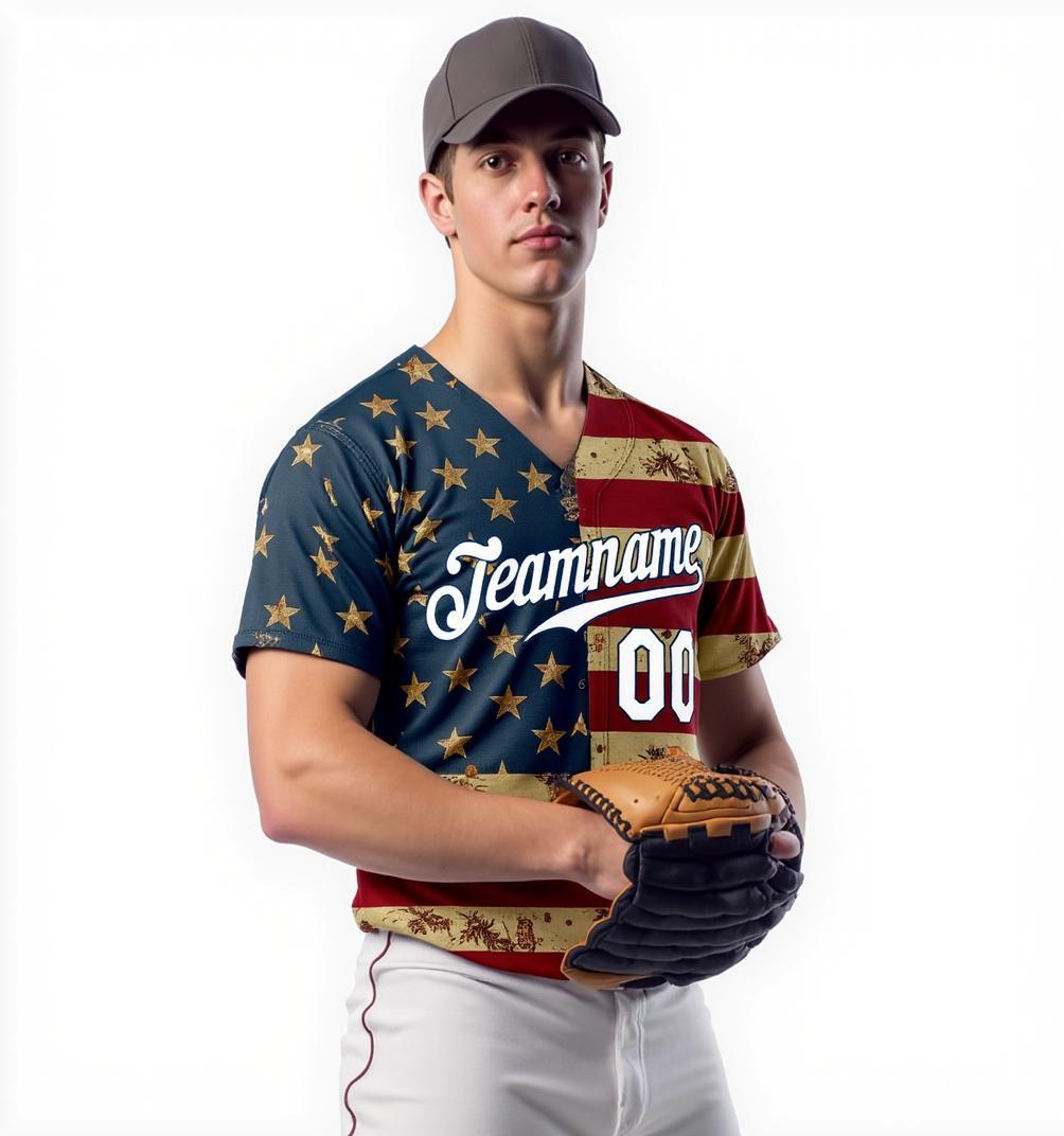 Custom White & Red/Navy 3D Flag Fashion Baseball Jersey