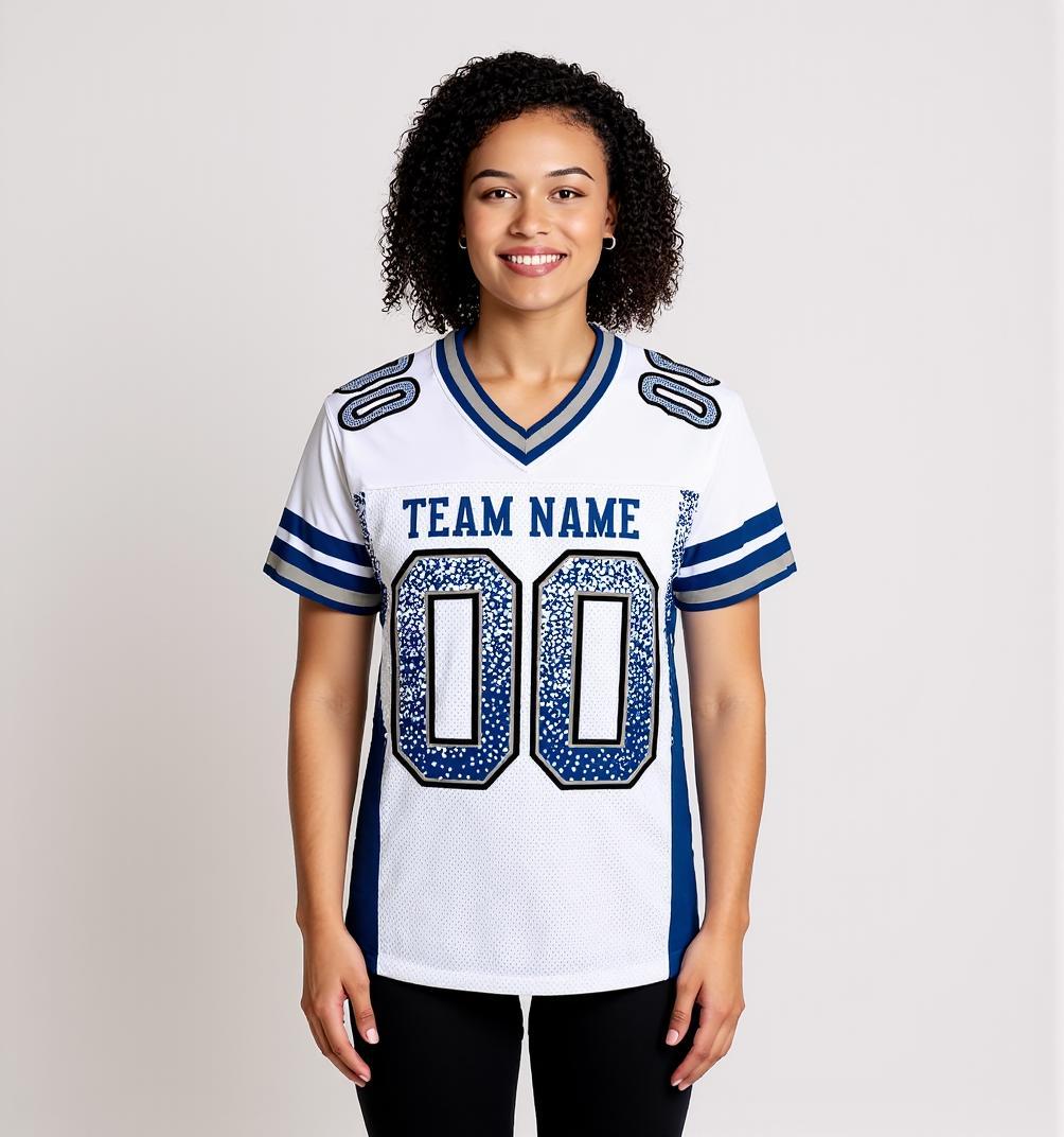 Custom White & Navy/White Drift Fashion Football Jersey