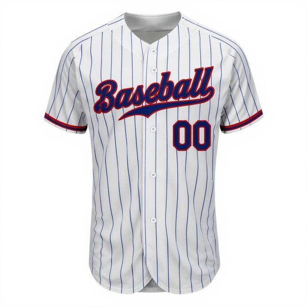 Custom Blue Pinstripes White&Navy Baseball Jersey