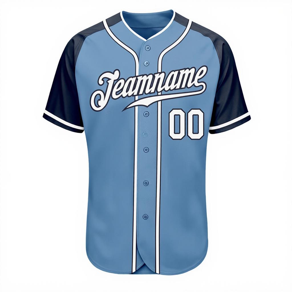Custom Blue & White/Navy Raglan Sleeves Baseball Jersey