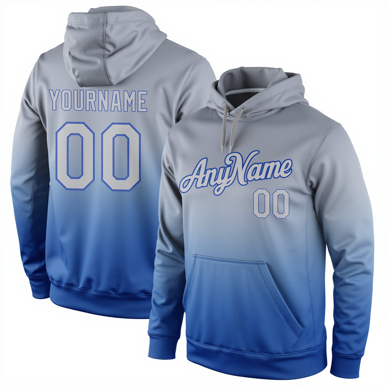 Custom Blue & Grey Pullover Sports Sweatshirt Hoodie