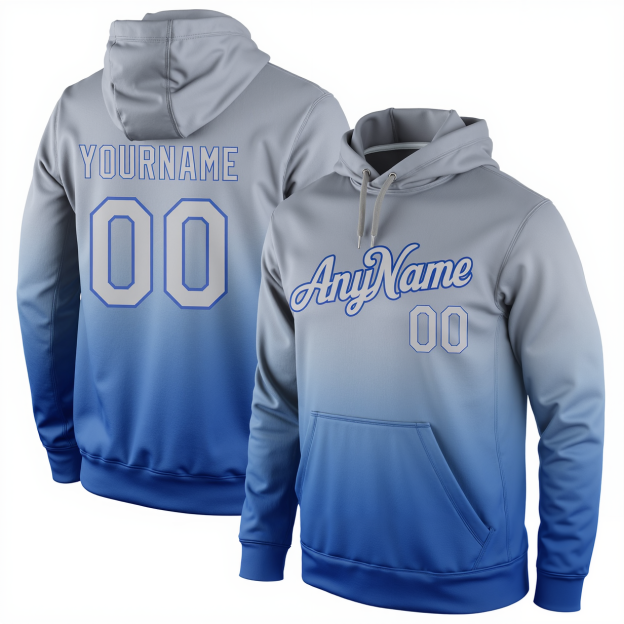 Custom Blue & Grey Pullover Sports Sweatshirt Hoodie