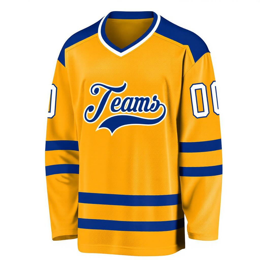 Custom Yellow & Royal/White Hockey Jersey