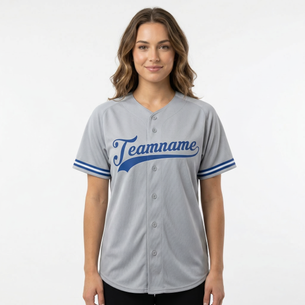 Custom Grey & Royal Blue Classic Fashion Baseball Jersey