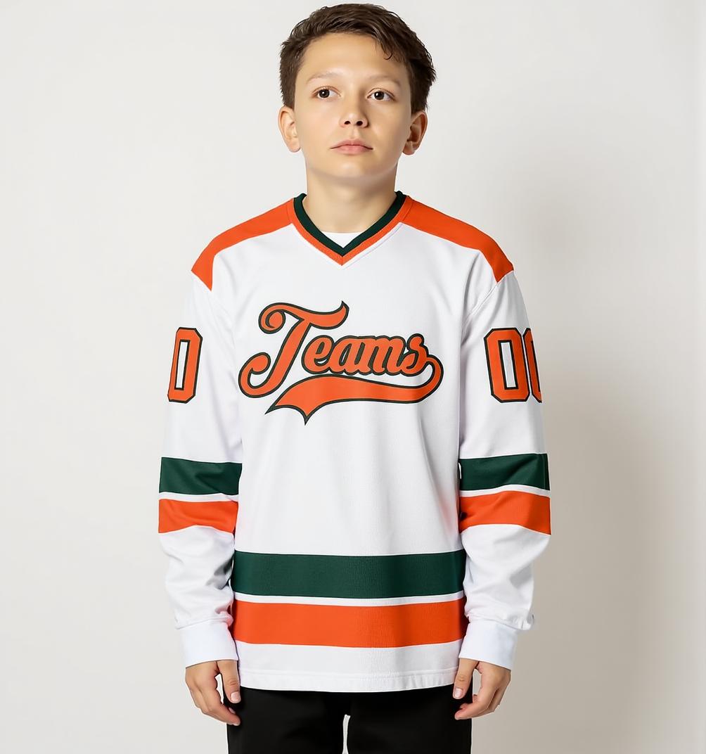 Custom White & Orange/Black Hockey Jersey