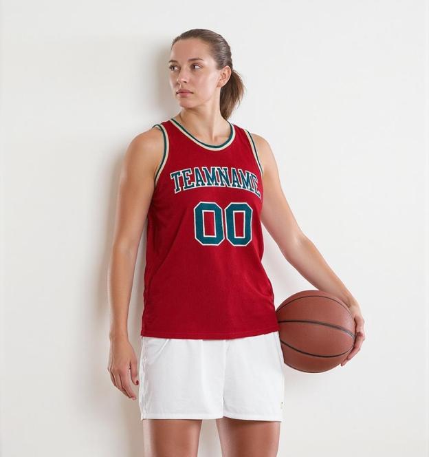 Custom Red & Teal/White Basketball Throwback Jersey