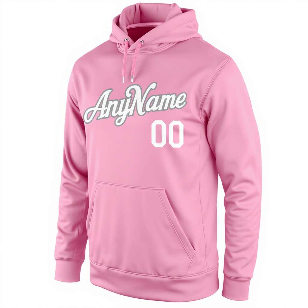 Custom Pink & White/Grey Pullover Sports Sweatshirt Hoodie