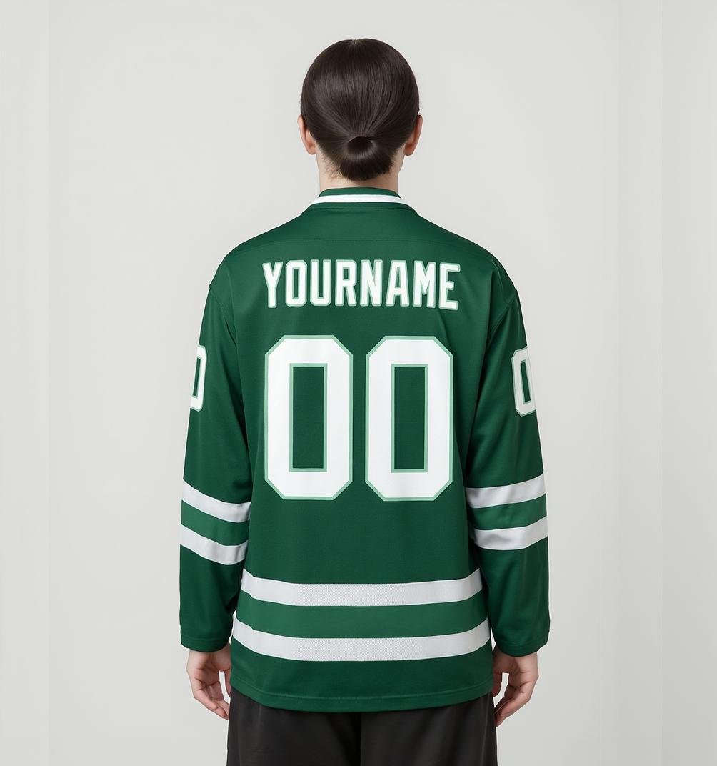Custom Midnight Green & White Hockey Jersey