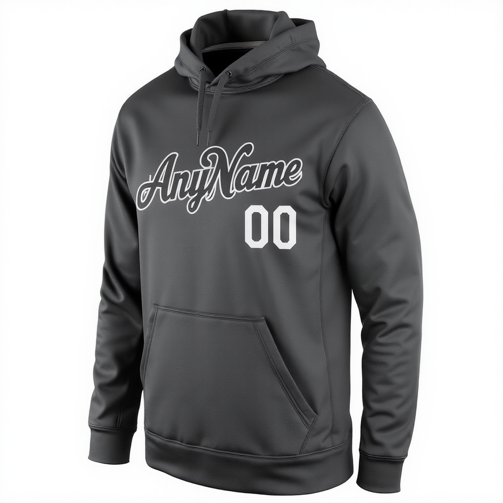 Custom Dark Grey & White Pullover Sports Sweatshirt Hoodie