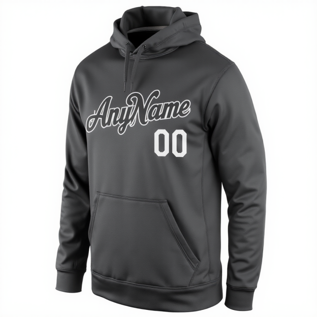 Custom Dark Grey & White Pullover Sports Sweatshirt Hoodie