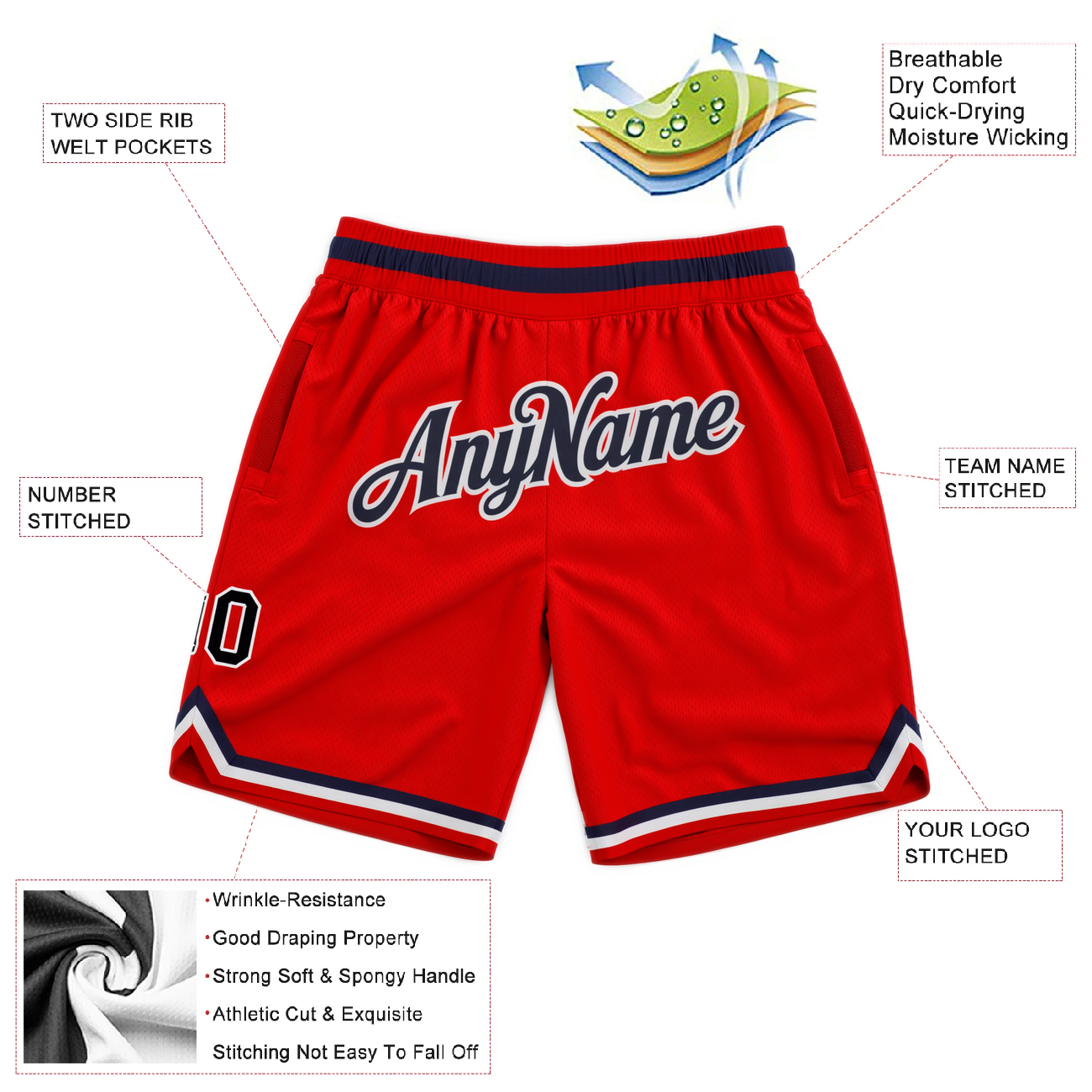 Custom Red & Navy/White Throwback Shorts