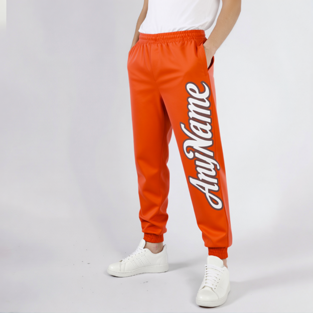 Custom Orange & White/Grey Fleece Jogger Sweatpants