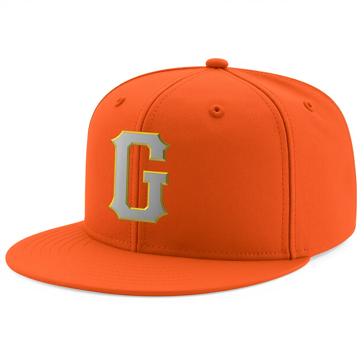 Custom Orange & Sliver/Yellow Stitched Adjustable Snapback Hat