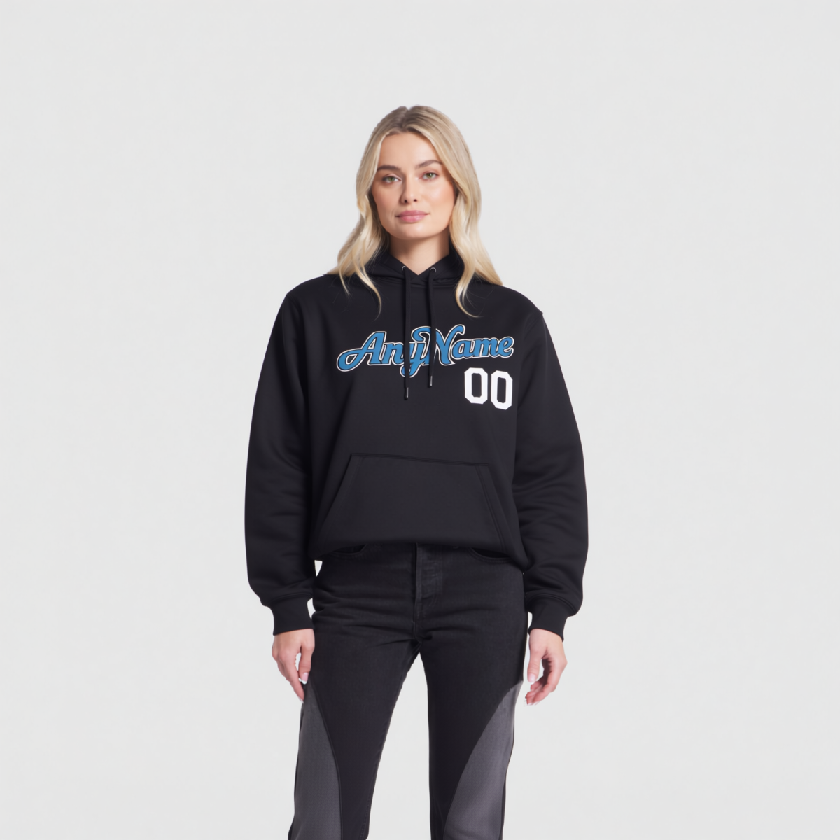 Custom Black & Blue/White Pullover Sports Sweatshirt Hoodie