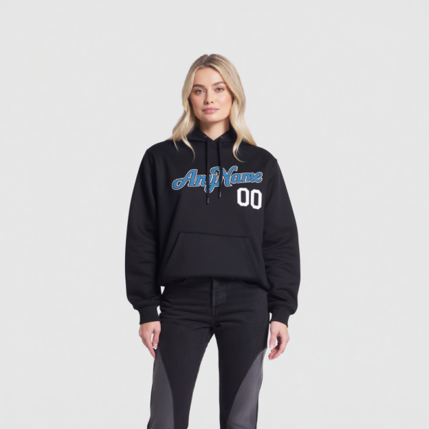 Custom Black & Blue/White Pullover Sports Sweatshirt Hoodie