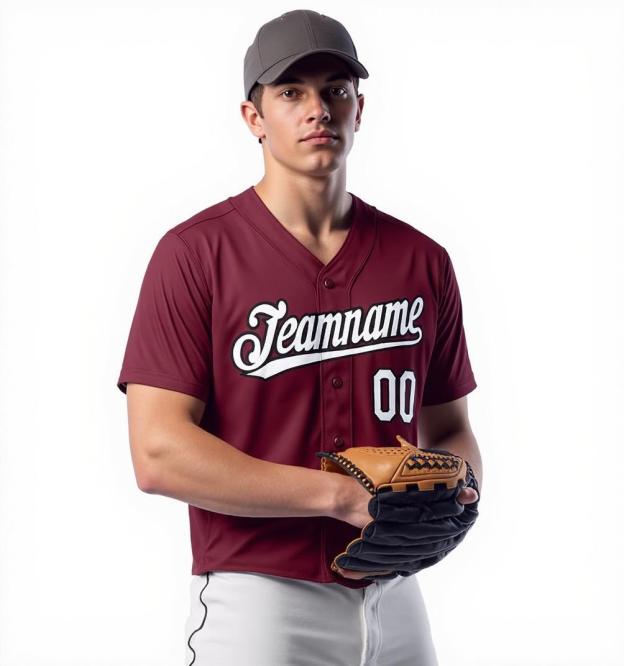 Custom Burgundy & White/Black Baseball Jersey
