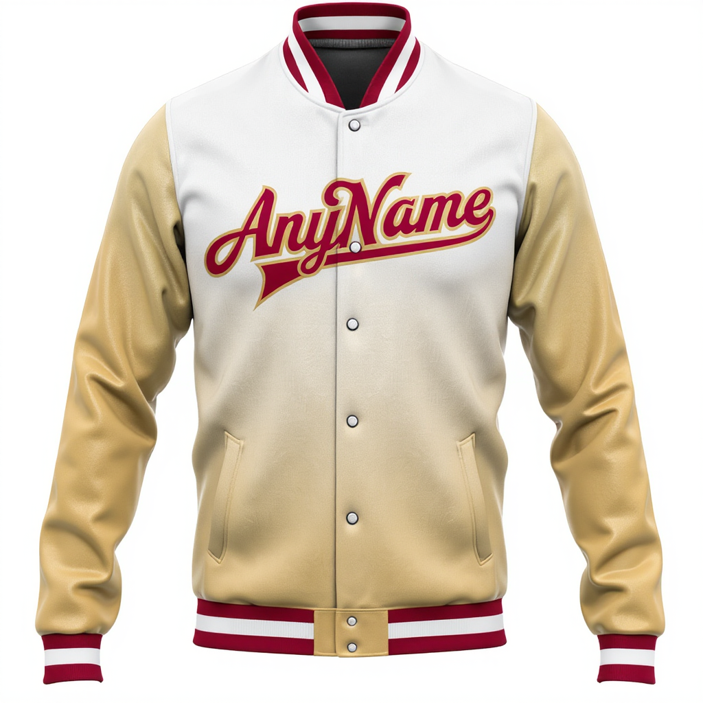 Custom White & Khaki/Red Full-Snap Gradient Raglan Sleeves Fleece Jacket